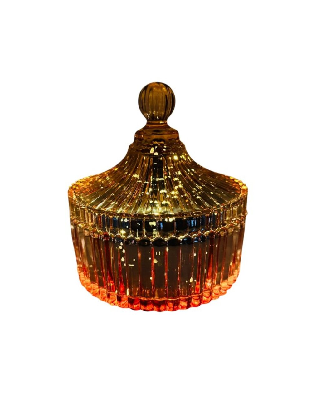 Mercury Glass Trinket Jar With LED Light Strand Gold